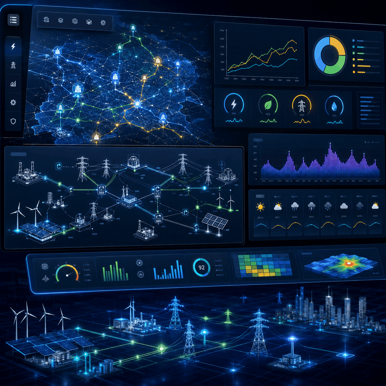 Futuristic energy control dashboard