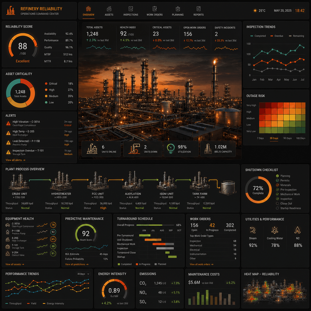 Refinery operations command center dashboard