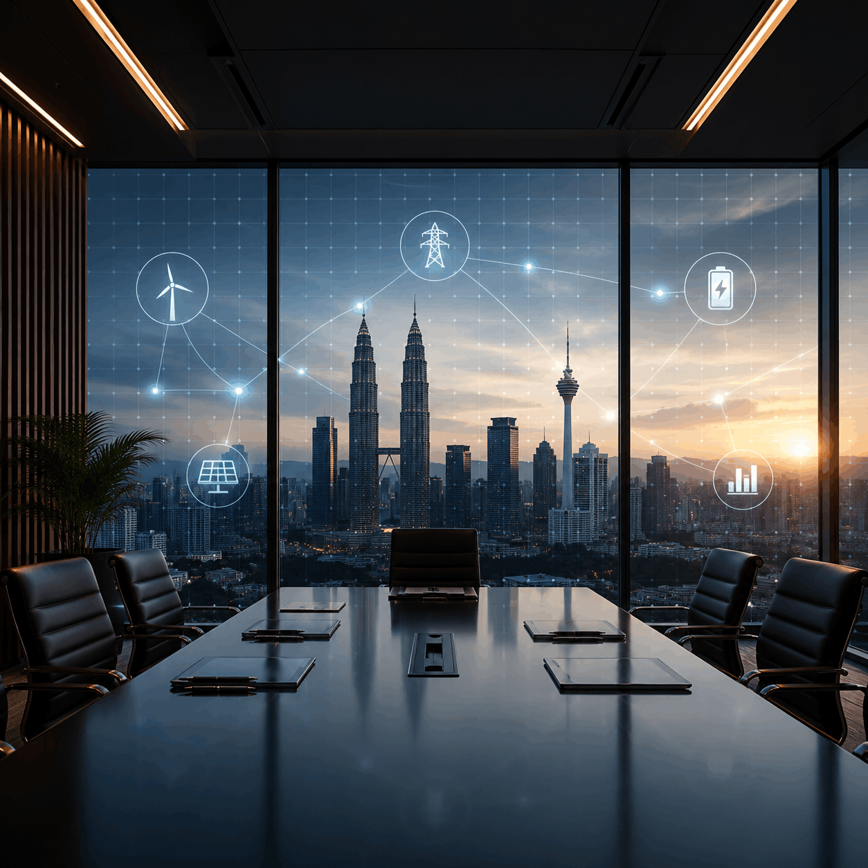 Modern boardroom with city view